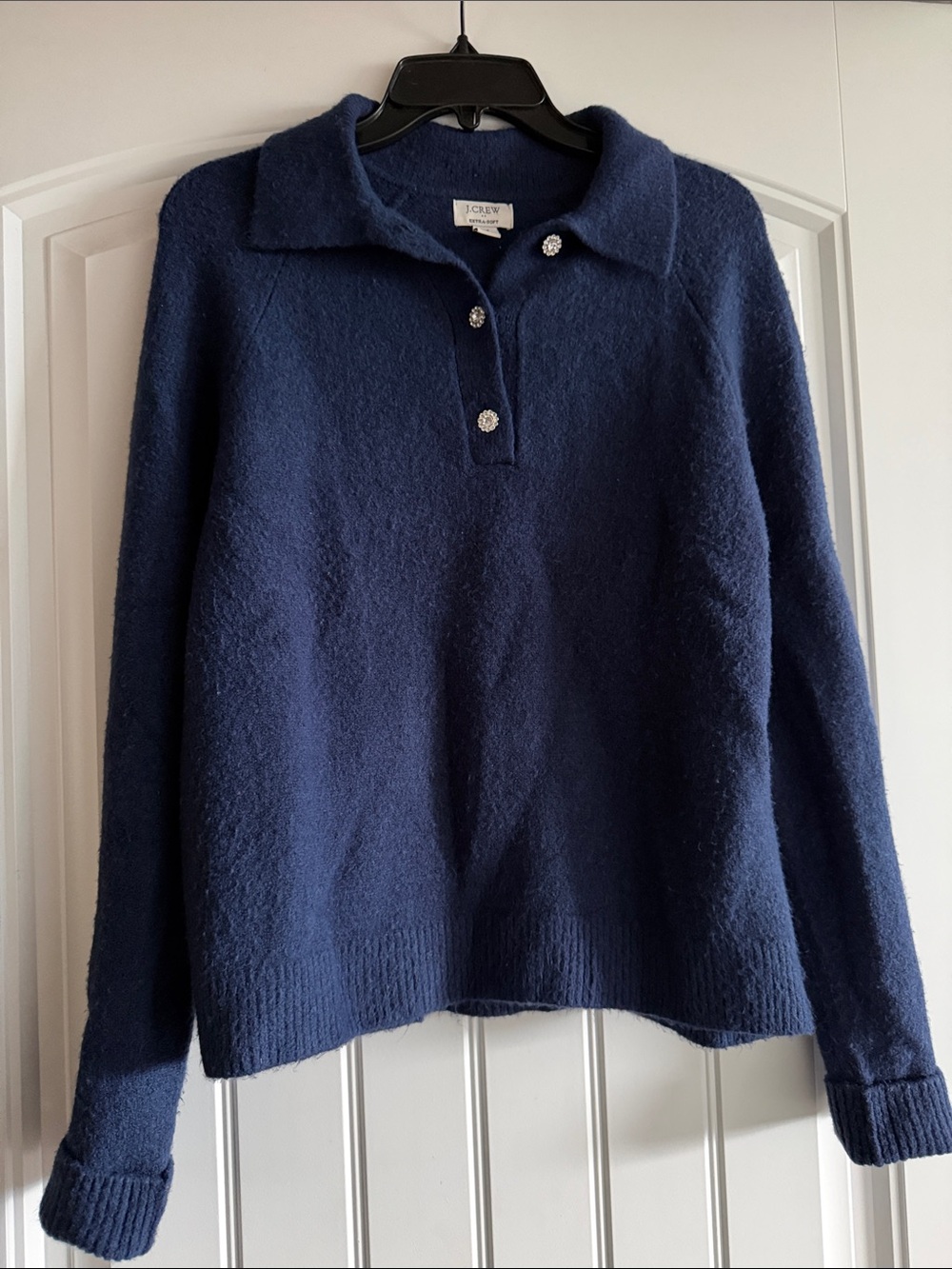J. Crew Factory Navy Collared V-Neck Sweater with Sparkle Buttons